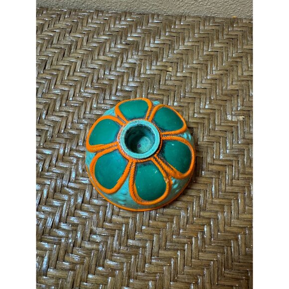 Vintage Fitz & Floyd Ceramic Vase Base Turquoise & Orange  Candle Holder - Picture 2 of 6